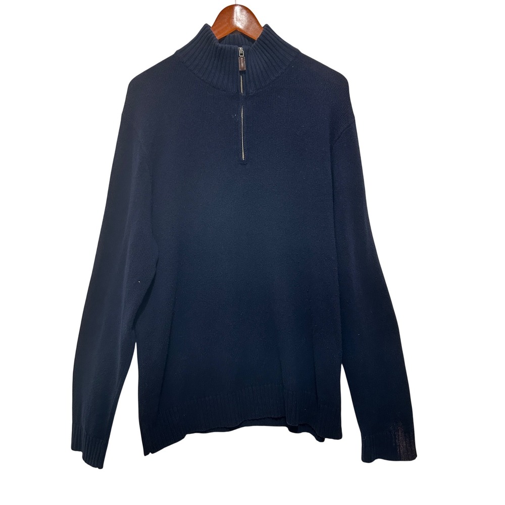 J Crew Mens Old Money Preppy Quarter Zip Pullover L Navy Cotton Cashmere Classic